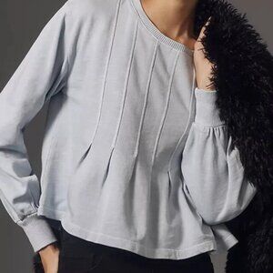 Pilcro Box-Pleated Sweatshirt Anthropologie Blue Long Sleeve Blouse Top M